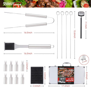 Royal Gourmet TF2006S 20pcs Stainless Steel Barbecue Grilling Accessories Set with Aluminum Case, Best for Outdoor Cooking, Camping and Backyard Barbecue, Silver