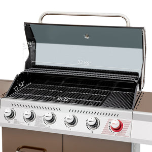 Royal Gourmet GA6402C 6-Burner BBQ Propane Gas Grill with Sear Burner and Side Burner, 74,000 BTU, Cabinet Style Grill for Outdoor Barbecue Grilling and Backyard Cooking, Coffee
