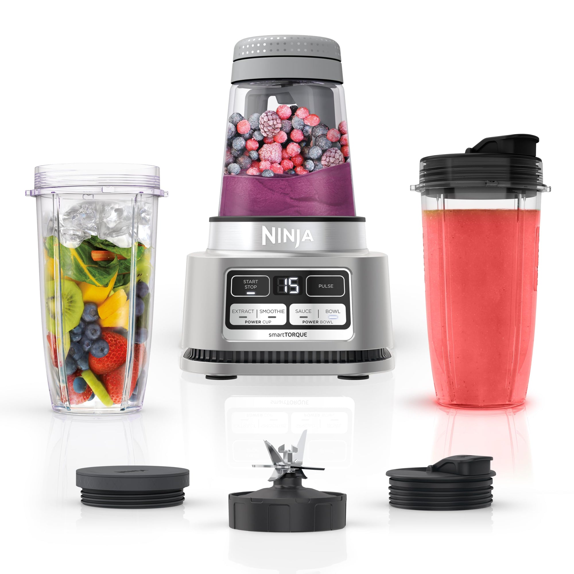 Ninja SS101 Foodi Smoothie Maker & Nutrient Extractor* 1200 WP, 6 Functions Smoothies, Extractions*, Spreads, smartTORQUE, 14-oz. اسموتھی میکر، (2) ٹو گو کپ اور ڈھکن، سلور