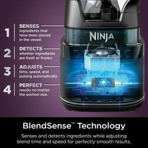 Ninja TB401 Detect Kitchen System Power Blender + Processor Pro, технология BlendSense, блендер, измельчение и смузи, пиковая мощность 1800 Вт, 72 унции. Кувшин, 64 унции. Кухонный комбайн, 24 унции. Кубок To-Go, черный