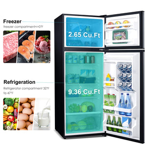 Galanz GLR12TS5F Refrigerador, refrigerador de doble puerta, control de termostato eléctrico ajustable con compartimento de congelador de montaje superior, 12.0 pies cúbicos, acero inoxidable, 12